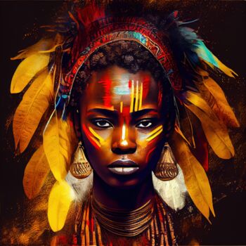 Arts numériques intitulée "Powerful African Wa…" par Chromatic Fusion Studio, Œuvre d'art originale, Huile