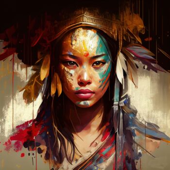 Arts numériques intitulée "Powerful Asian Warr…" par Chromatic Fusion Studio, Œuvre d'art originale, Huile