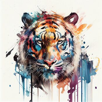 Arts numériques intitulée "Watercolor Tiger" par Chromatic Fusion Studio, Œuvre d'art originale, Huile