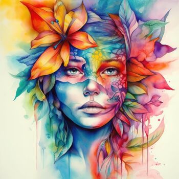 Arts numériques intitulée "Watercolor Tropical…" par Chromatic Fusion Studio, Œuvre d'art originale, Aquarelle