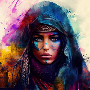 Digitale Kunst getiteld "Powerful Tuareg Wom…" door Chromatic Fusion Studio, Origineel Kunstwerk, Olie