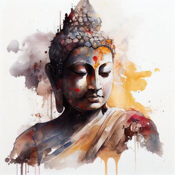 Digital Arts titled "Watercolor Buddha #3" by Chromatic Fusion Studio, Original Artwork, Watercolor