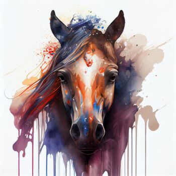 Arts numériques intitulée "Watercolor Horse #1" par Chromatic Fusion Studio, Œuvre d'art originale, Huile