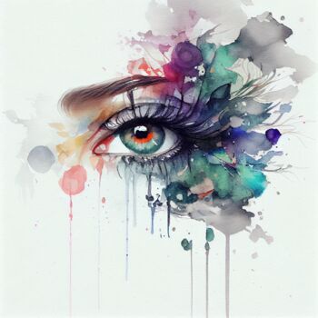 「Watercolor Woman Ey…」というタイトルのデジタルアーツ Chromatic Fusion Studioによって, オリジナルのアートワーク, 水彩画