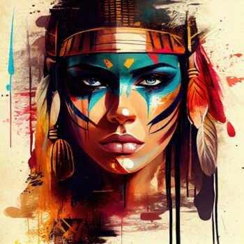 Digital Arts titled "Powerful Egyptian W…" by Chromatic Fusion Studio, Original Artwork, Watercolor