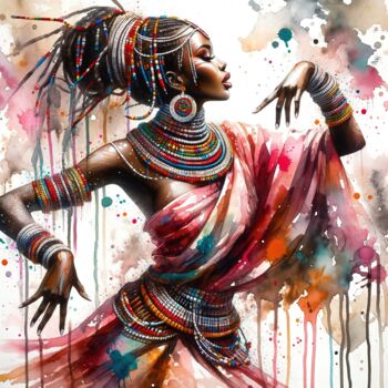Digitale Kunst getiteld "Watercolor African…" door Chromatic Fusion Studio, Origineel Kunstwerk, Olie