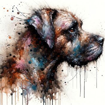 Digital Arts titled "Powerful Dog" by Chromatic Fusion Studio, Original Artwork, Watercolor
