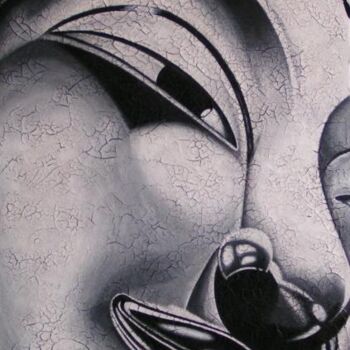 Pittura intitolato "Buddha métallique" da Chrystel Mialet, Opera d'arte originale, Olio