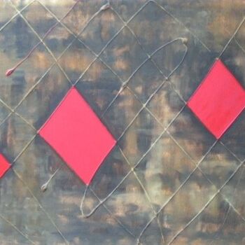 Peinture intitulée "Losange rouge" par Chrystel Mialet, Œuvre d'art originale, Huile