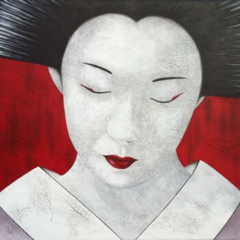 Peinture intitulée "Geisha rouge" par Chrystel Mialet, Œuvre d'art originale, Huile