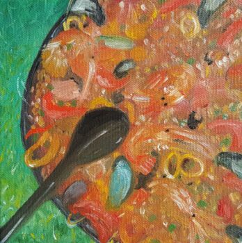 Painting titled "Paella" by Chrystèle Bruel, Original Artwork, Oil Mounted on Wood Stretcher frame