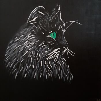 Painting titled "Le chat" by Chrystelle Jagoudel, Original Artwork, Acrylic