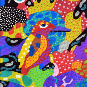 绘画 标题为“L'oiseau et le scar…” 由Chrystelle Ragot, 原创艺术品, 丙烯 安装在木质担架架上