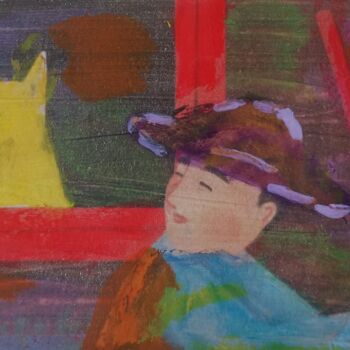 Painting titled "Le chien jaune" by Chrystelle Ragot, Original Artwork, Collages