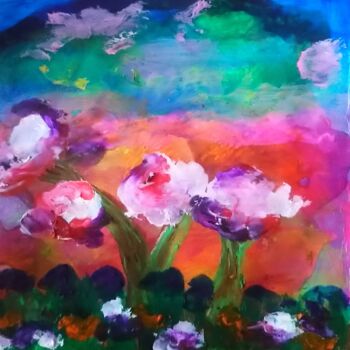 Painting titled "Rose automne" by Chrystelle Ragot, Original Artwork, Pastel