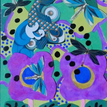 Collages titled "Poisson libellule" by Chrystelle Ragot, Original Artwork, Collages