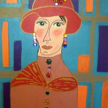 Painting titled "La dame au chapeau" by Chrystelle Ragot, Original Artwork, Acrylic Mounted on Wood Stretcher frame