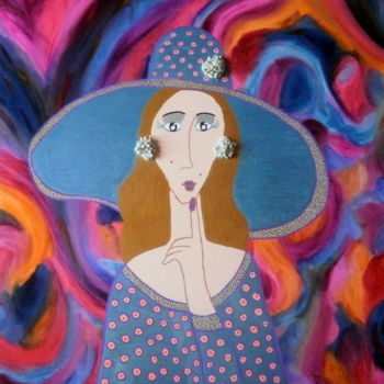 Painting titled "La dame à l'index" by Chrystelle Ragot, Original Artwork, Other Mounted on Wood Stretcher frame