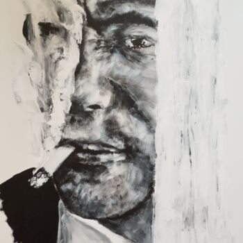 Schilderij getiteld "Smoking" door Chrystelle Sarret, Origineel Kunstwerk, Acryl Gemonteerd op Frame voor houten brancard