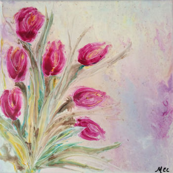 Malarstwo zatytułowany „premieres-tulipes.” autorstwa Marie-Chrystel Chiron Drouillet, Oryginalna praca, Akryl