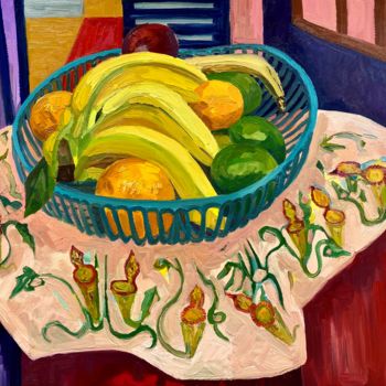 Картина под названием "Fruit basket in a M…" - Liam Porisse, Подлинное произведение искусства, Масло