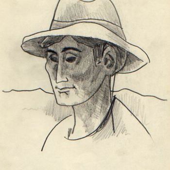 Drawing titled "Man with Hat" by Cboy Charles Boyer, Original Artwork