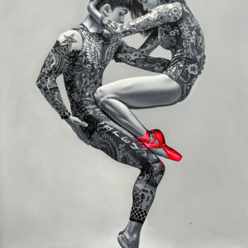 Painting titled "Dancing Duo" by Chung Yau Shek, Original Artwork, Oil Mounted on Wood Stretcher frame