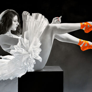 Painting titled "Ballerina Repose" by Chung Yau Shek, Original Artwork, Oil Mounted on Wood Stretcher frame