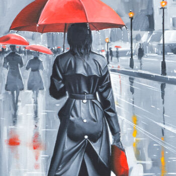Painting titled "London in the Rain 1" by Chung Yau Shek, Original Artwork, Oil Mounted on Wood Stretcher frame