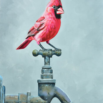 Painting titled "Bird 1" by Chung Yau Shek, Original Artwork, Oil Mounted on Wood Stretcher frame