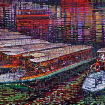 Painting titled "Boat" by Chunlei Zhang, Original Artwork, Oil Mounted on Wood Stretcher frame