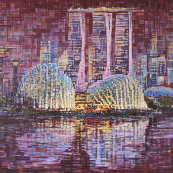 Painting titled "Gardens By The Bay…" by Chunlei Zhang, Original Artwork, Oil Mounted on Wood Stretcher frame