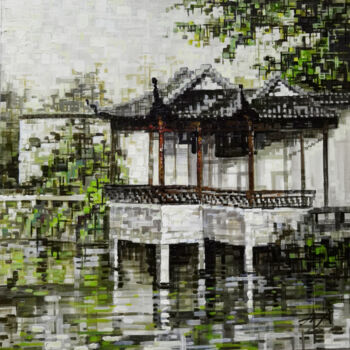 Painting titled "Gardens 园林" by Chunlei Zhang, Original Artwork, Acrylic