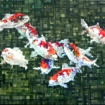 Pintura intitulada "FishNine Fishes 九鲤" por Chunlei Zhang, Obras de arte originais, Acrílico