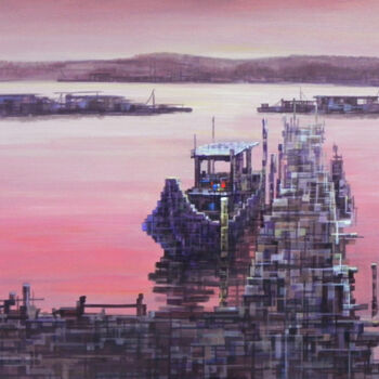 Картина под названием "Fishing Village（3）渔…" - Chunlei Zhang, Подлинное произведение искусства, Масло