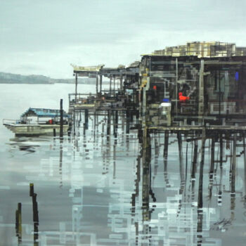 Painting titled "Fishing Village（4）渔…" by Chunlei Zhang, Original Artwork, Acrylic