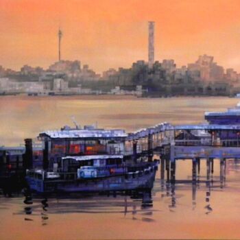 Peinture intitulée "Dock 码头" par Chunlei Zhang, Œuvre d'art originale, Acrylique