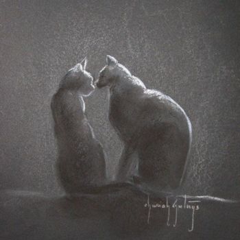 Schilderij getiteld "Amour sur le toit" door Churiah, Origineel Kunstwerk