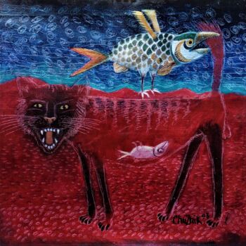 绘画 标题为“Кот и птица” 由Chuzhik, 原创艺术品, 油