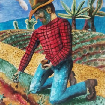 Картина под названием "Человек сажает куку…" - Chuzhik, Подлинное произведение искусства, Гуашь