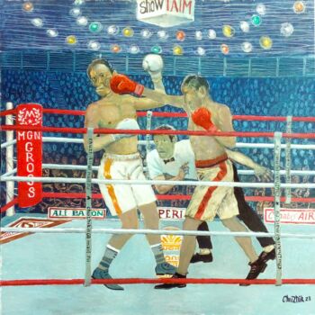 Painting titled "Бокс" by Chuzhik, Original Artwork, Oil