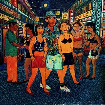 Картина под названием "Pattaya. Night" - Chuzhik, Подлинное произведение искусства, Масло