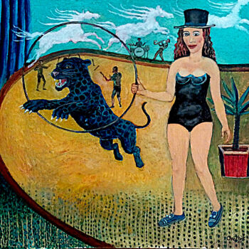 Pittura intitolato "Укротительница тигр…" da Chuzhik, Opera d'arte originale, Olio