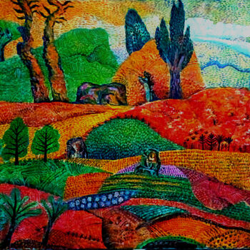 Картина под названием "Зелёная гора" - Chuzhik, Подлинное произведение искусства, Масло