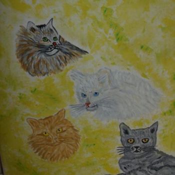 Painting titled "CHATS" by Loulou, Original Artwork, Oil