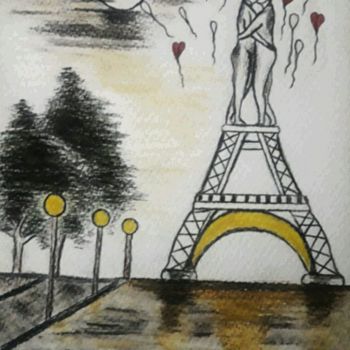 Dessin intitulée "Torre Eiffel" par Mary Priest, Œuvre d'art originale, Crayon