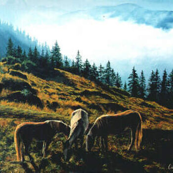 Painting titled "Cavalli" by Ciaghi Tiziana, Original Artwork