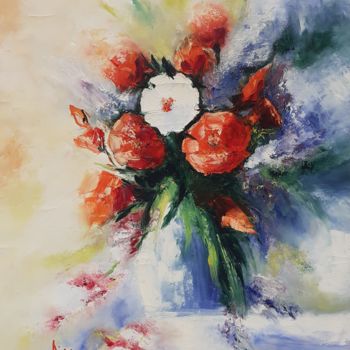 Painting titled "Fleurs" by Cica, Original Artwork, Oil