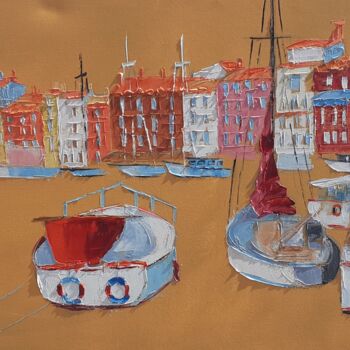 Painting titled "Port de Saint Trope…" by Cica, Original Artwork, Oil
