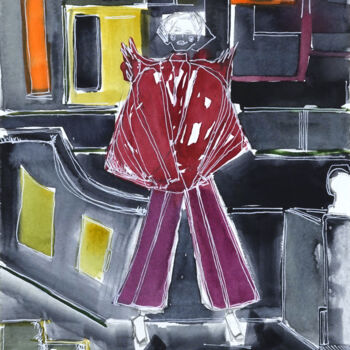 Painting titled "woman at the city" by Çiğdem Durukan, Original Artwork, Watercolor